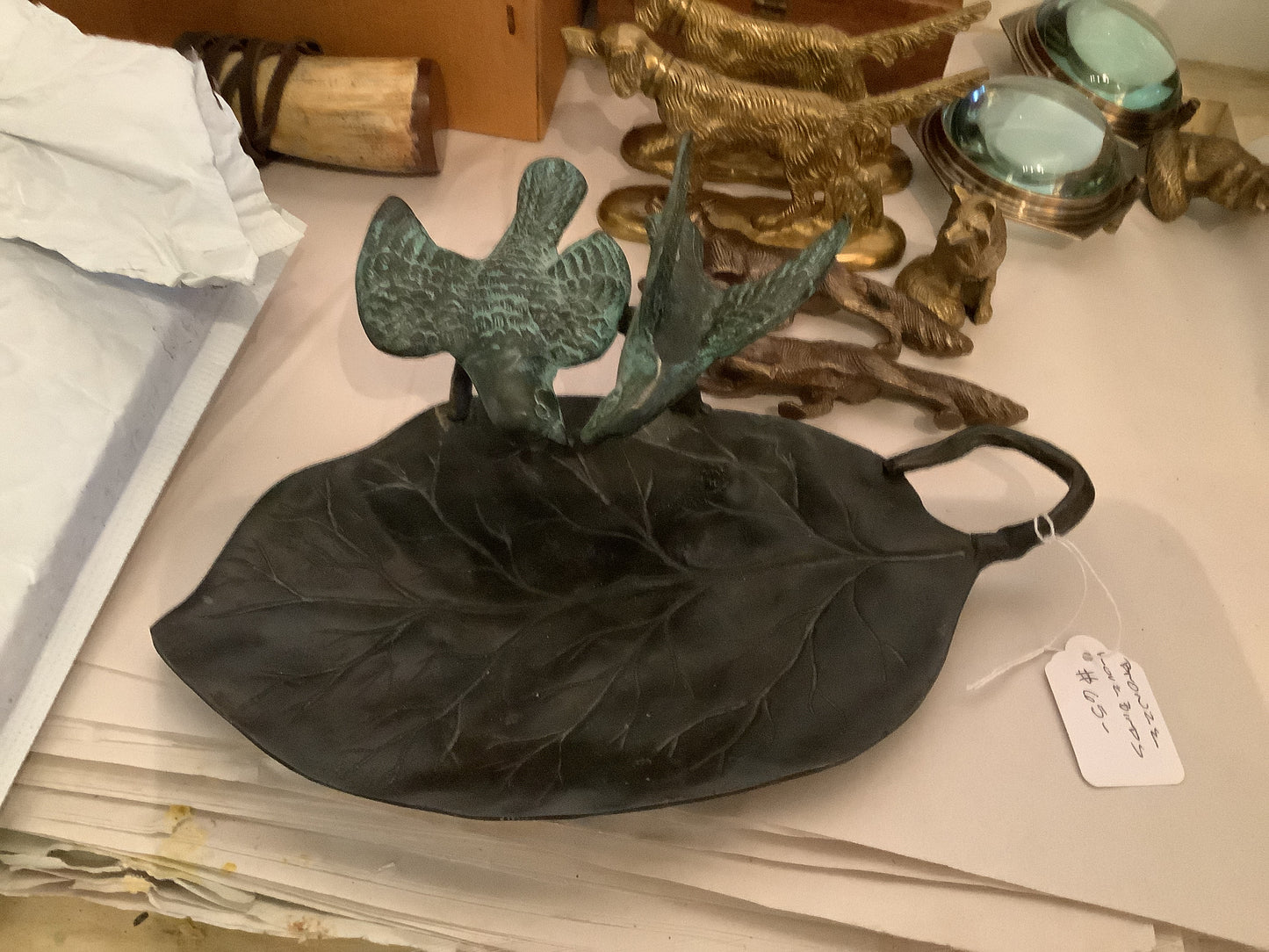 Vintage bronze love birds tray