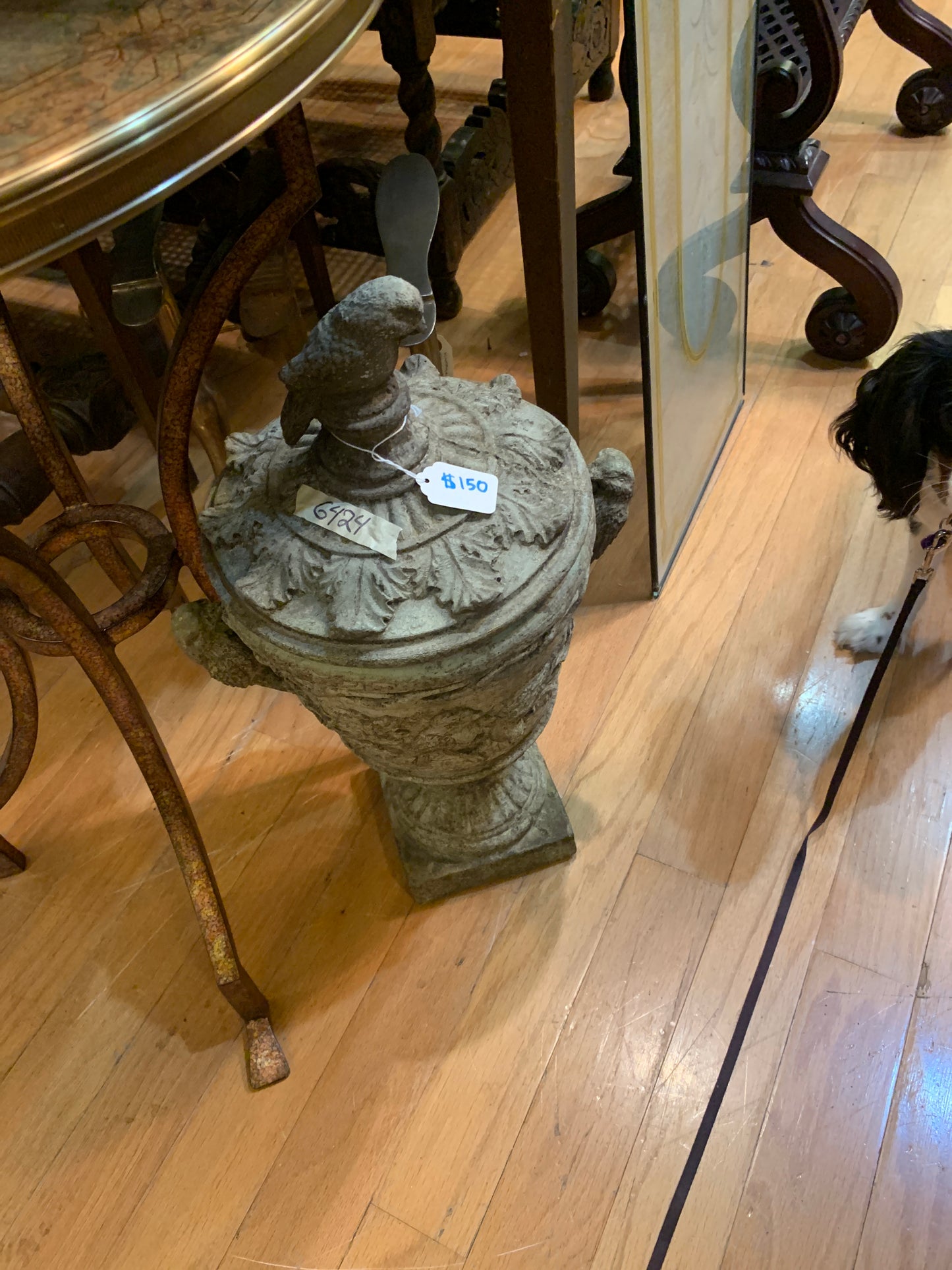 Concrete bird finial urn