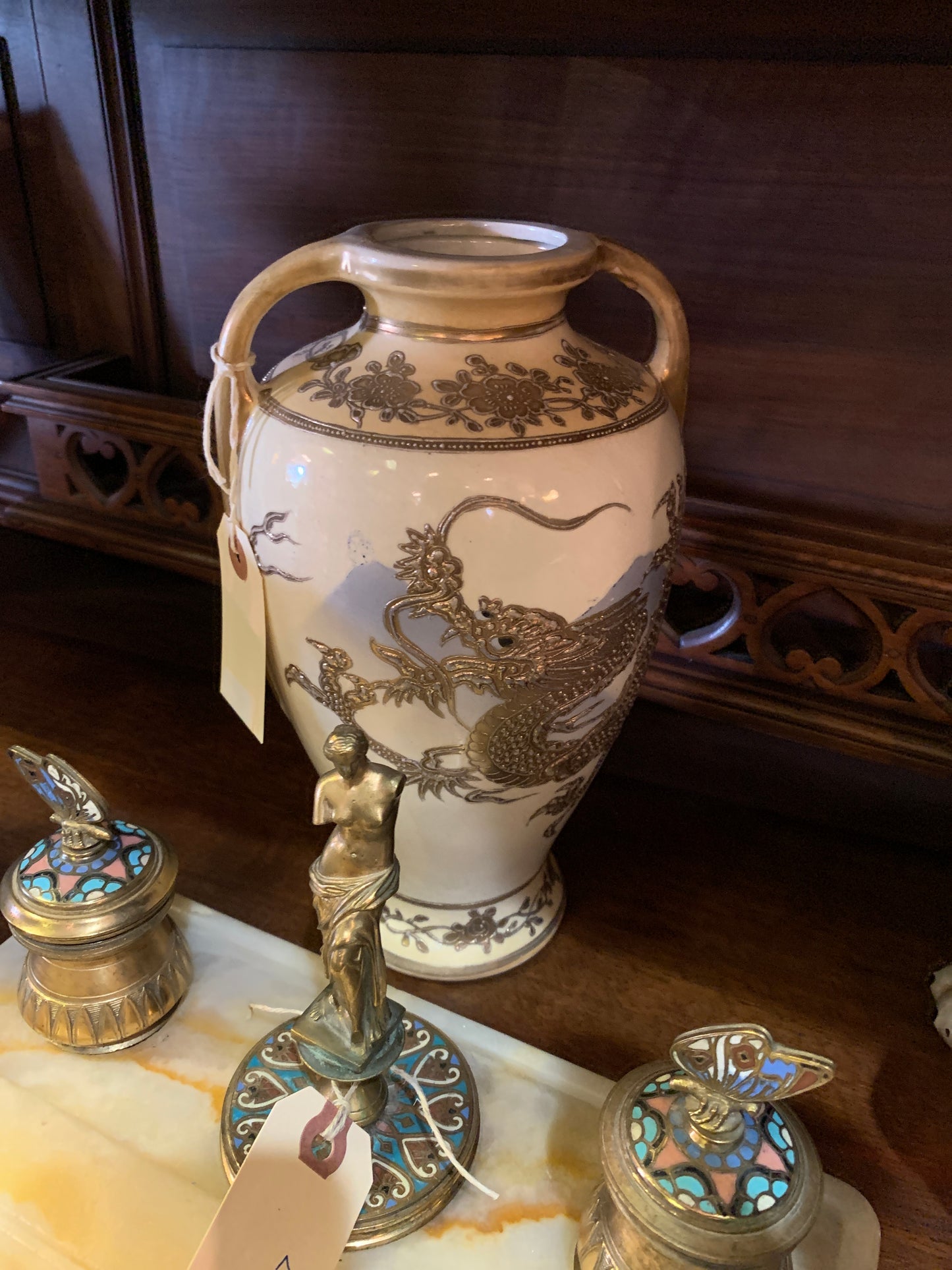 474. Ivory and gold dragon vase