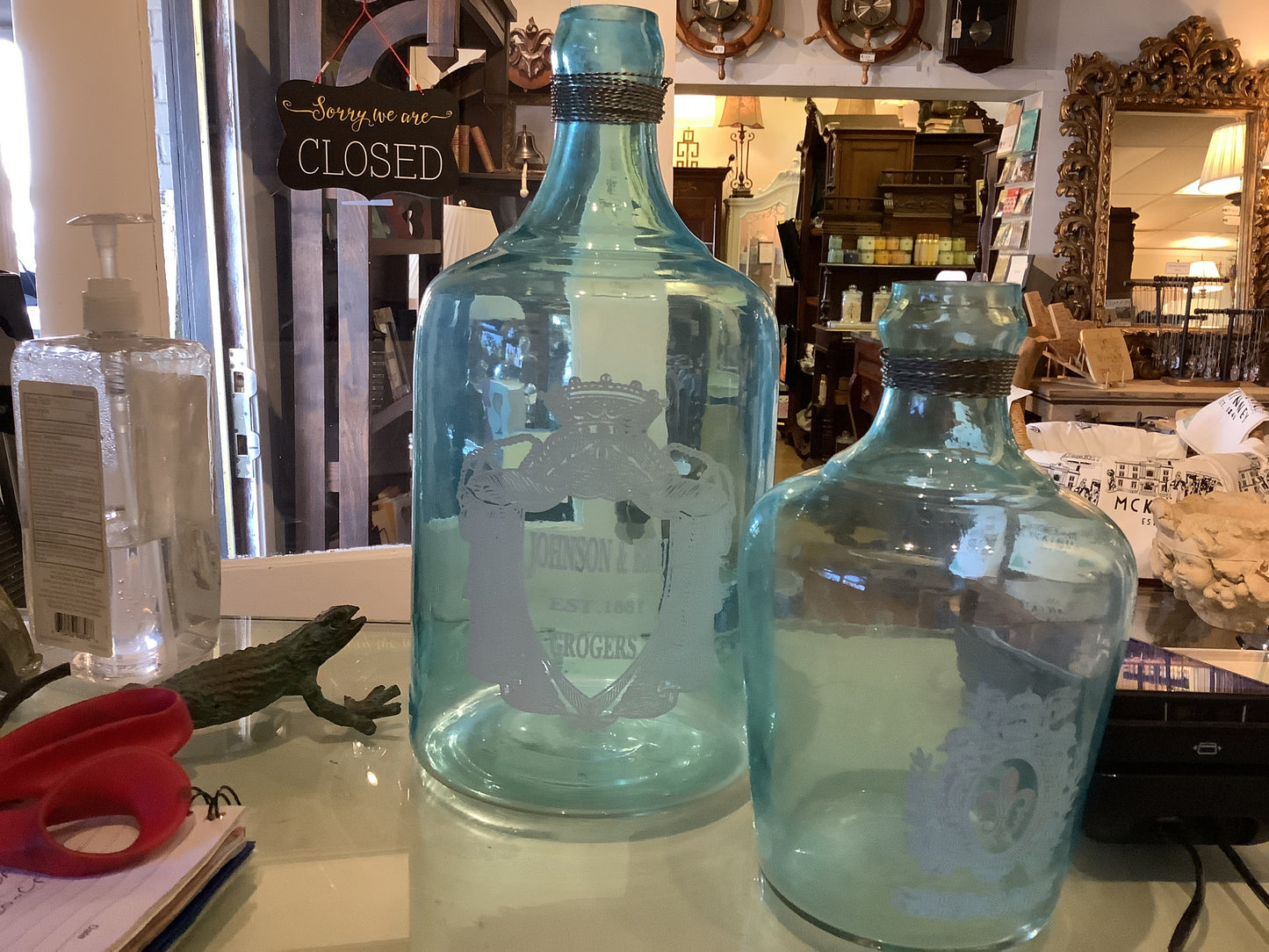 Johnson blue glass jugs