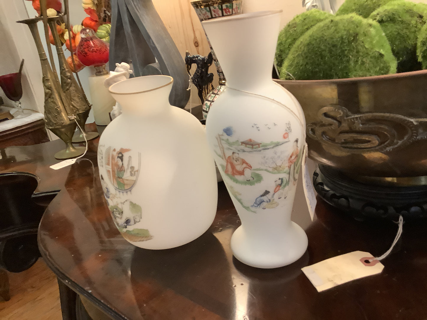 360. Chinoiserie satin glass vases