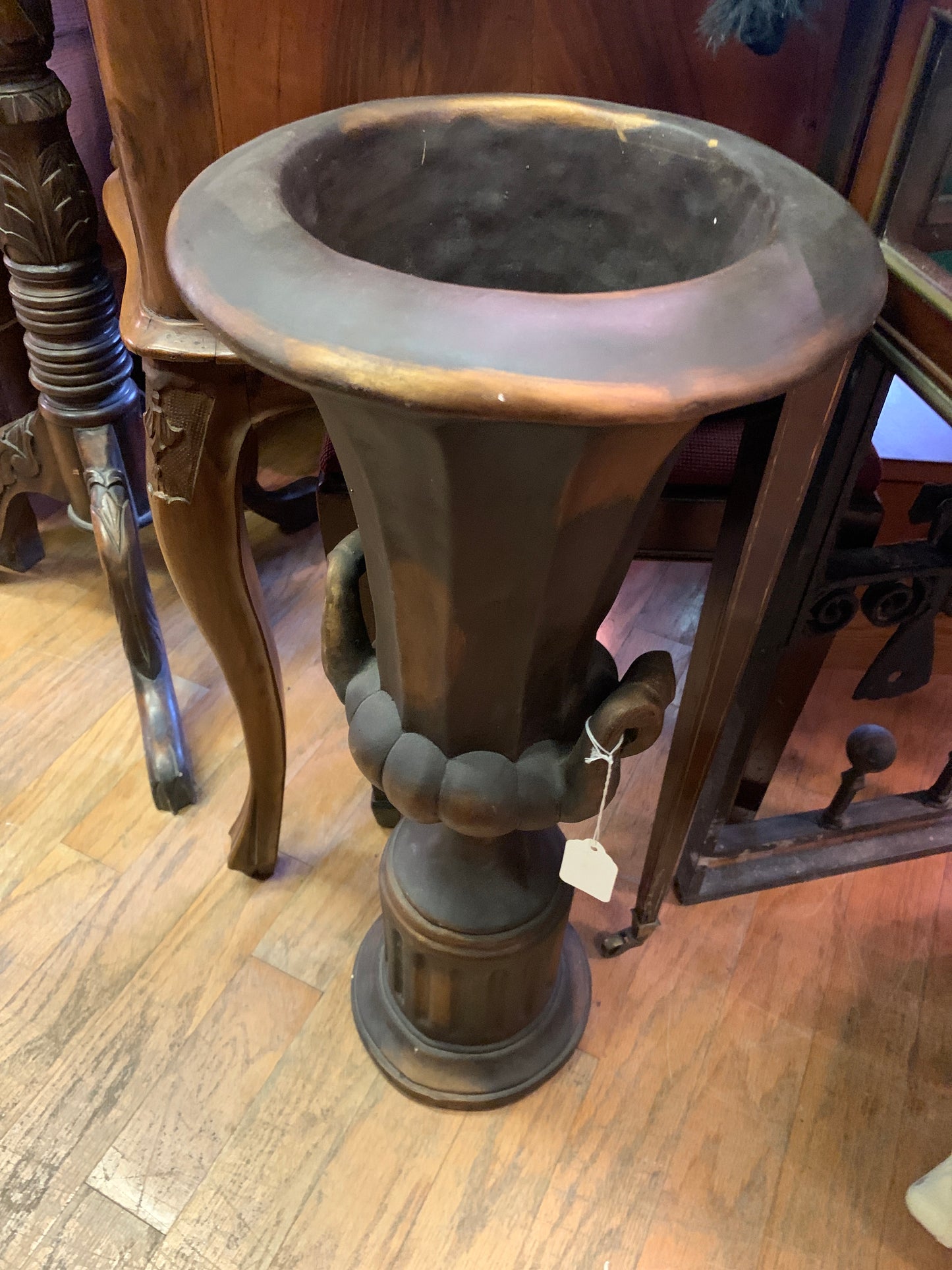 254. Bronze tone ceramic urn