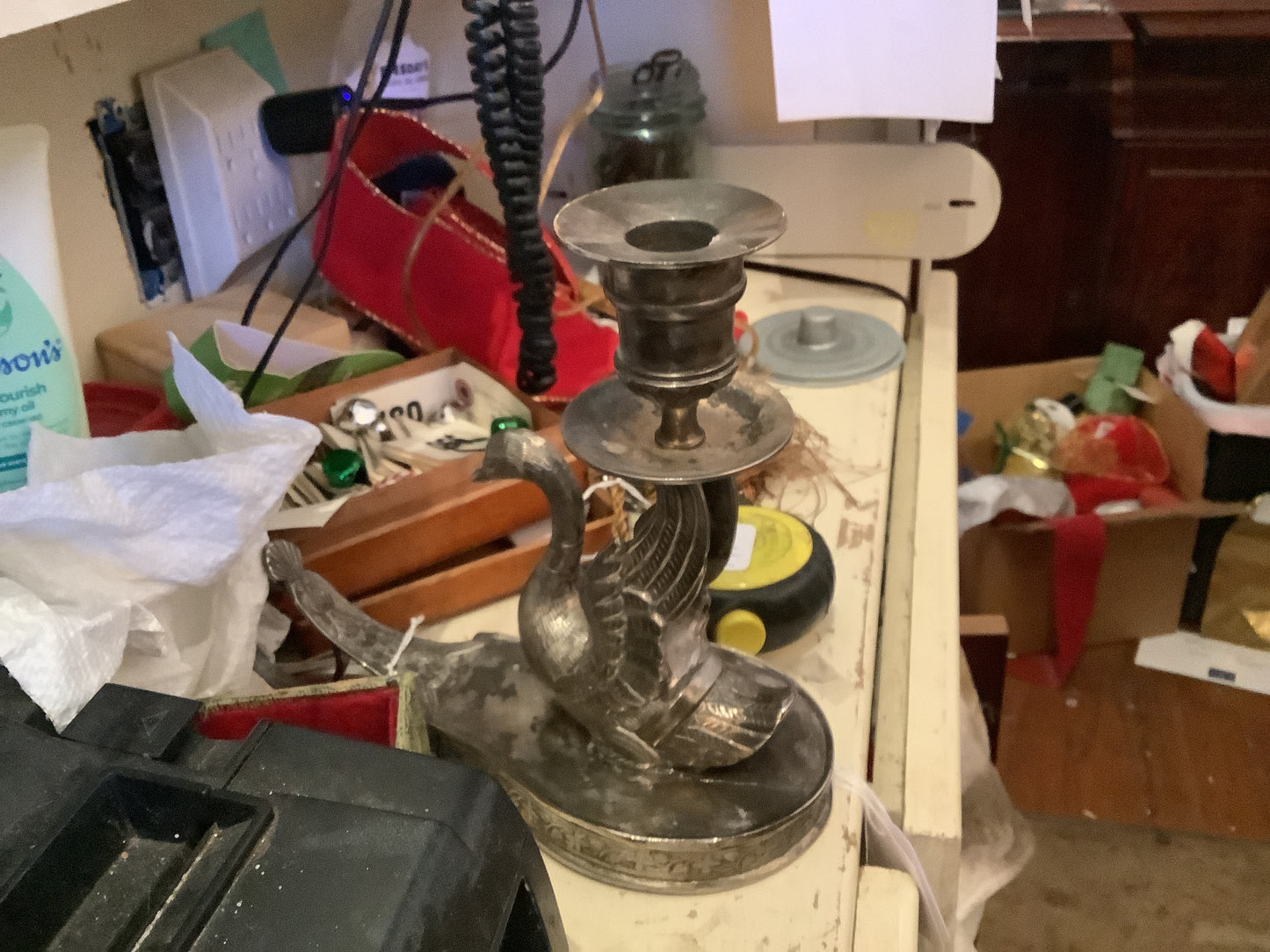 888. Silverplate swan chamberstick
