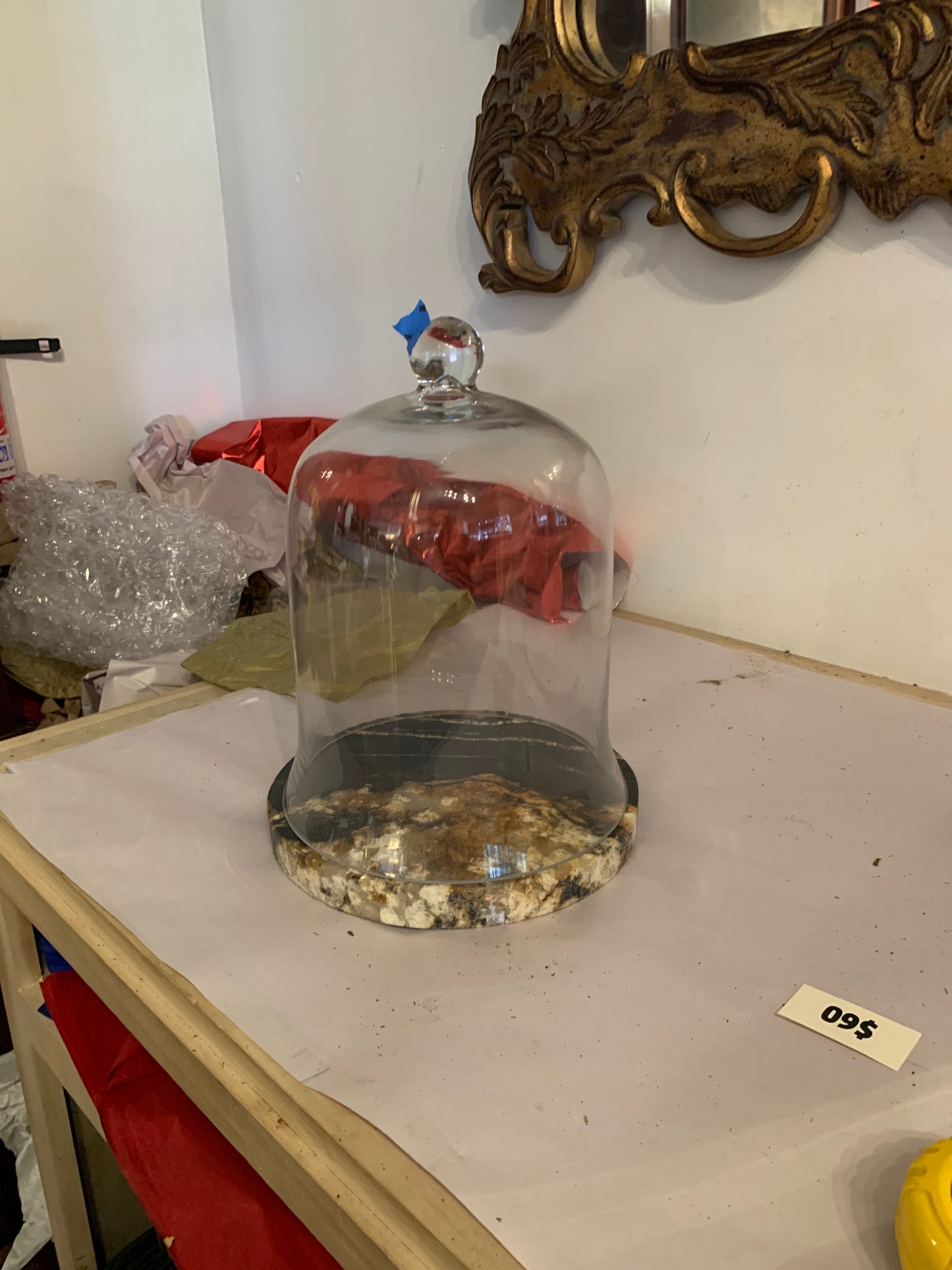 556. Large cloche w/marble