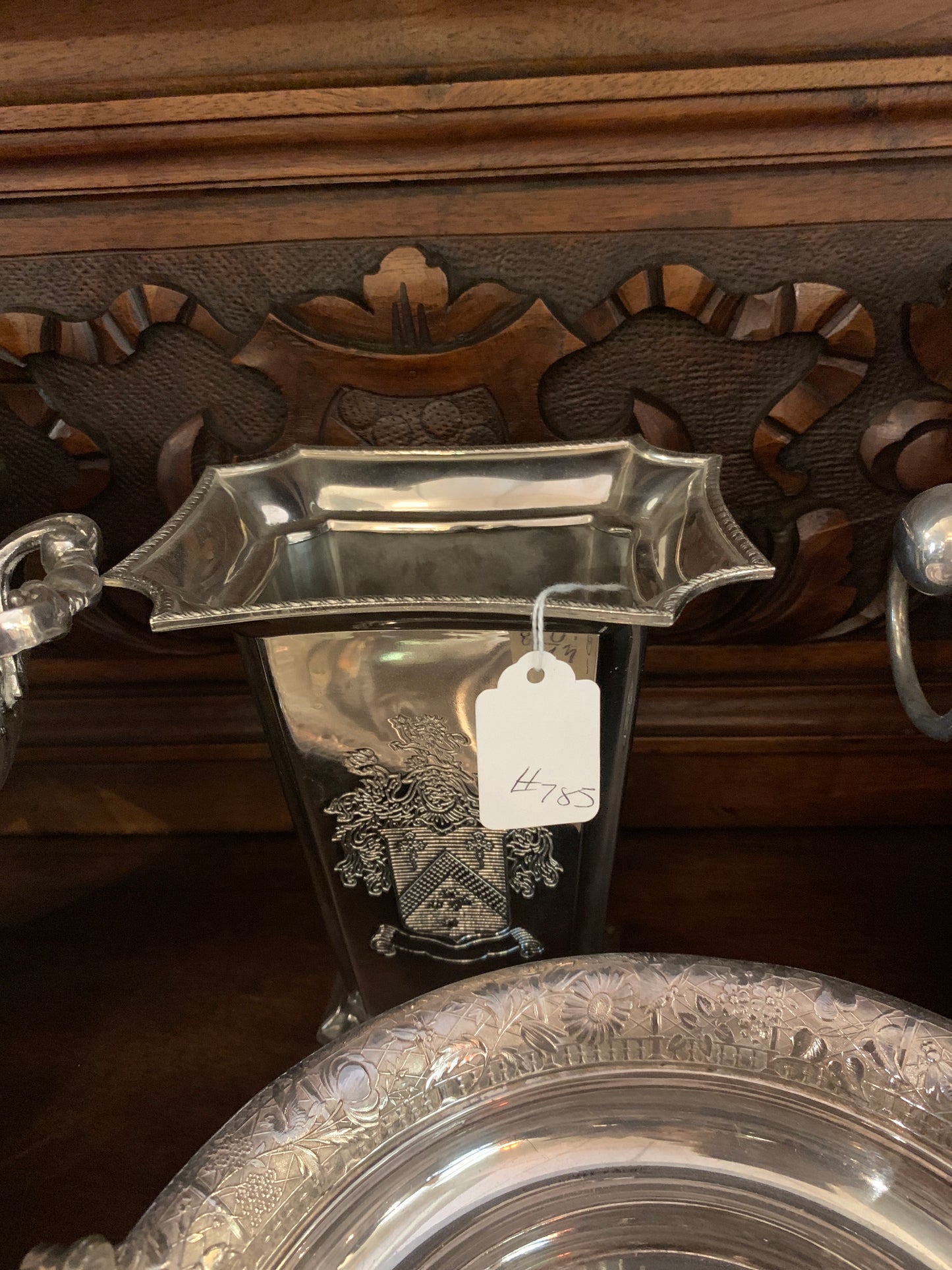 785. Armorial silverplate vase