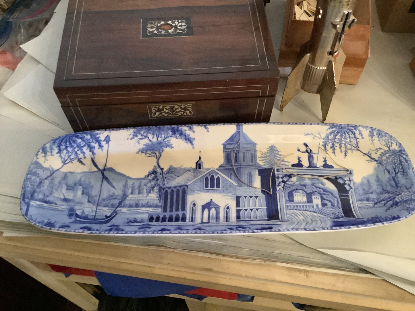 315. Pottery Barn Blue & white chinoiserie tray