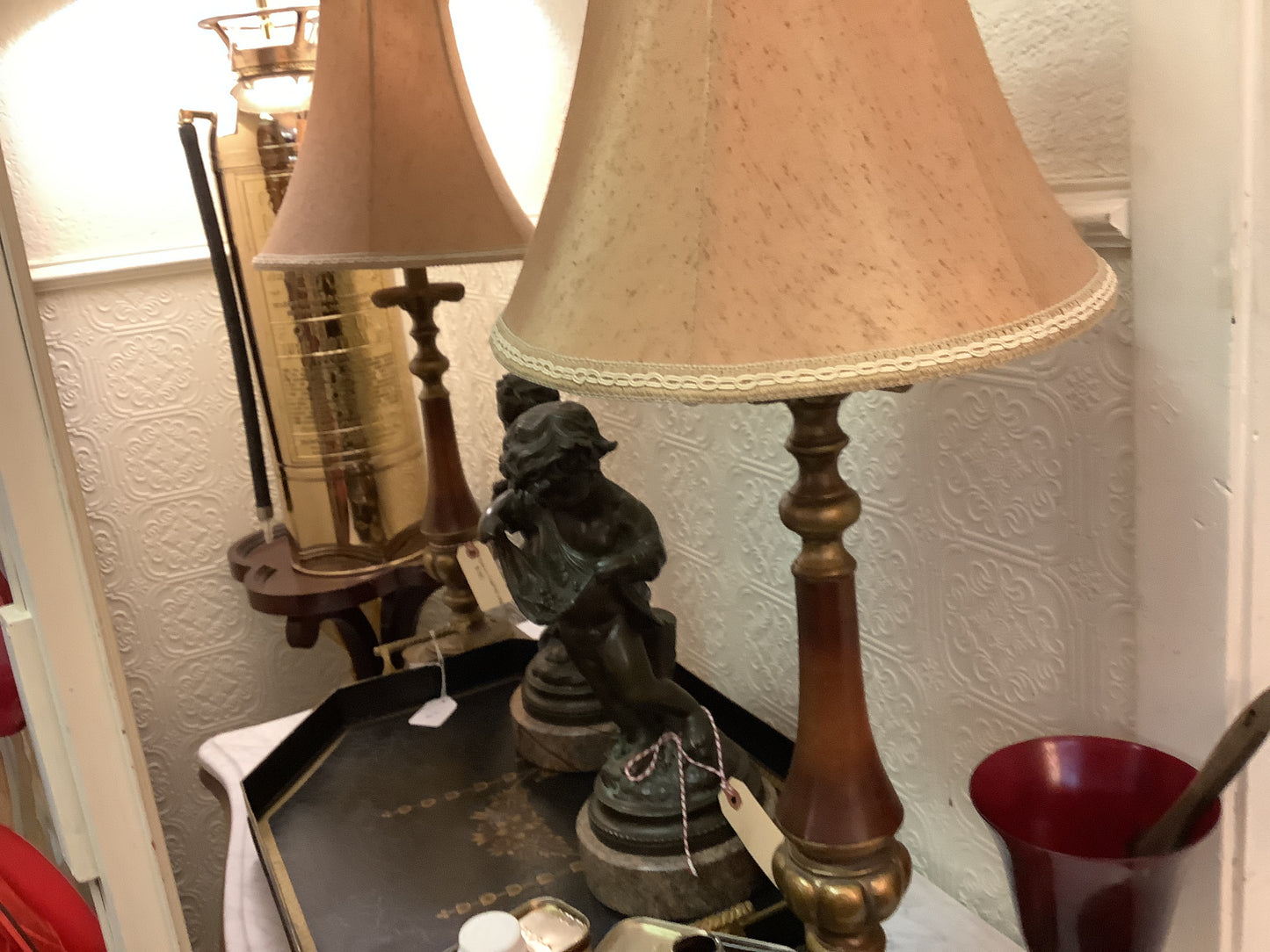 215. Brown lamp pair