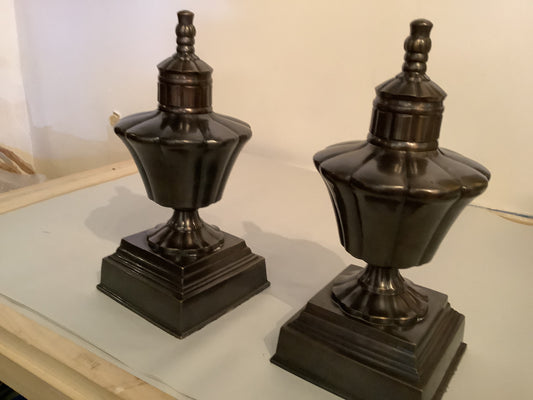 305. Metal Bronze tint urn pair
