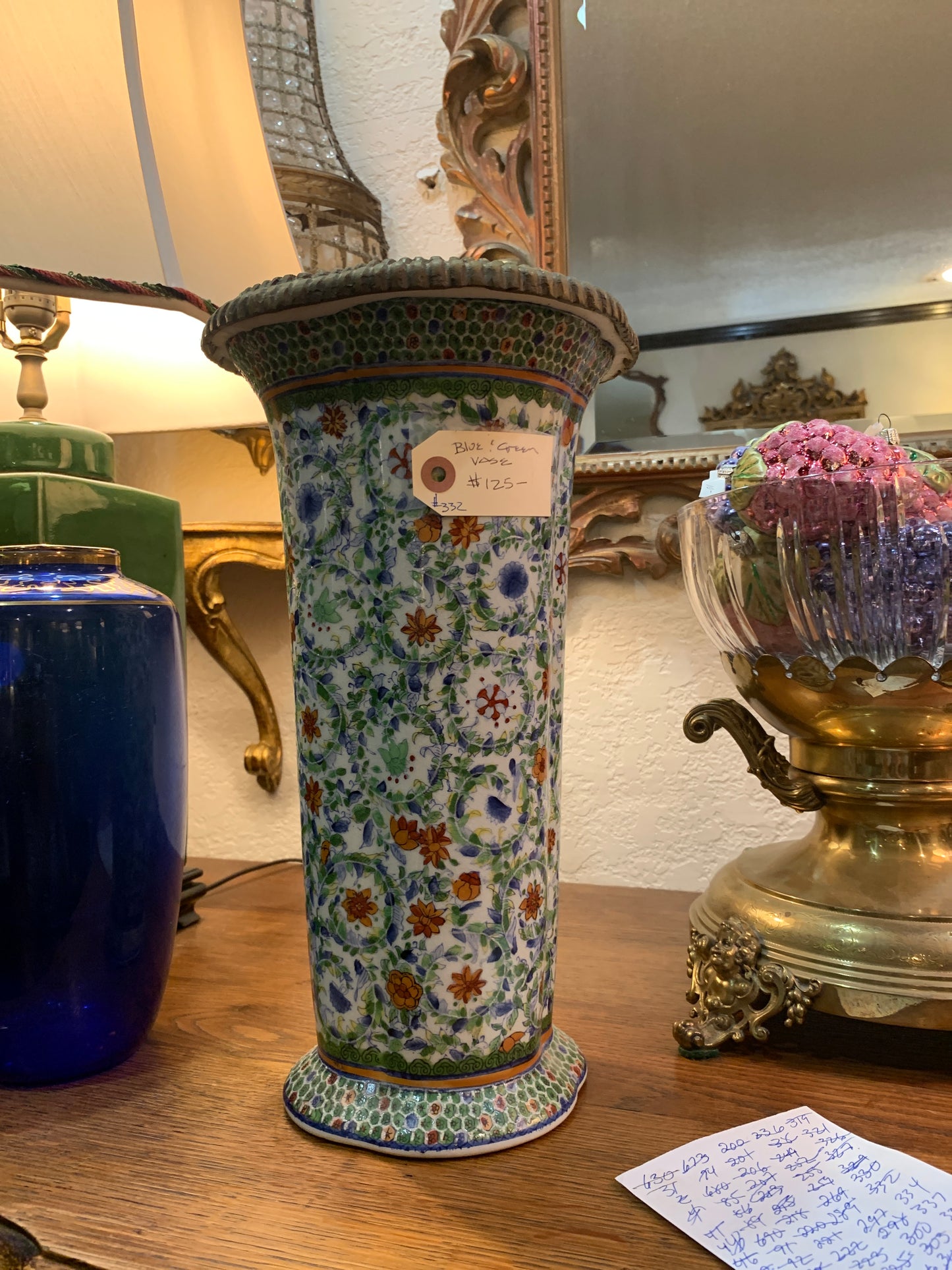 332. Blue & green ceramic vase