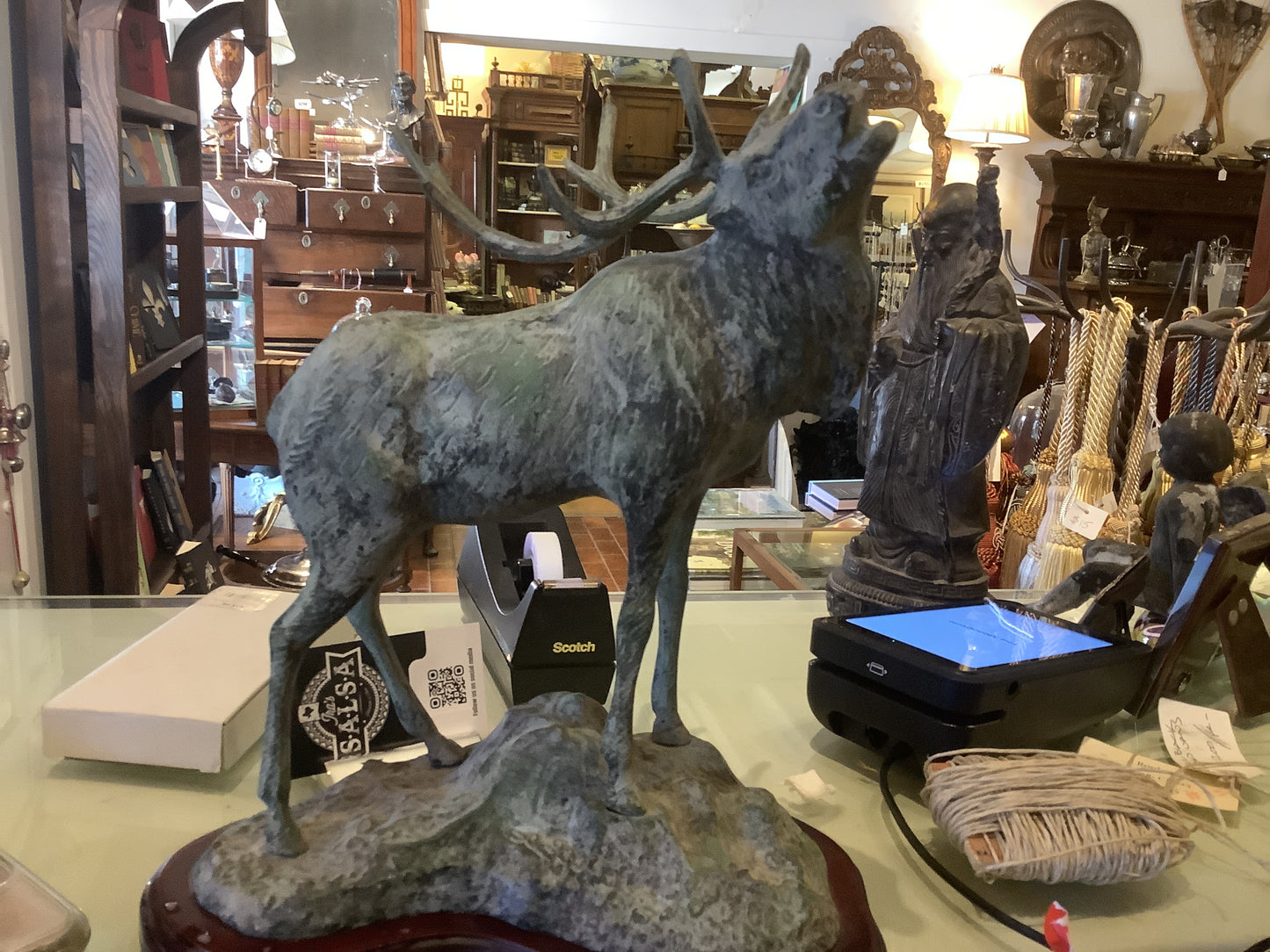 1010. Metal elk on wood base