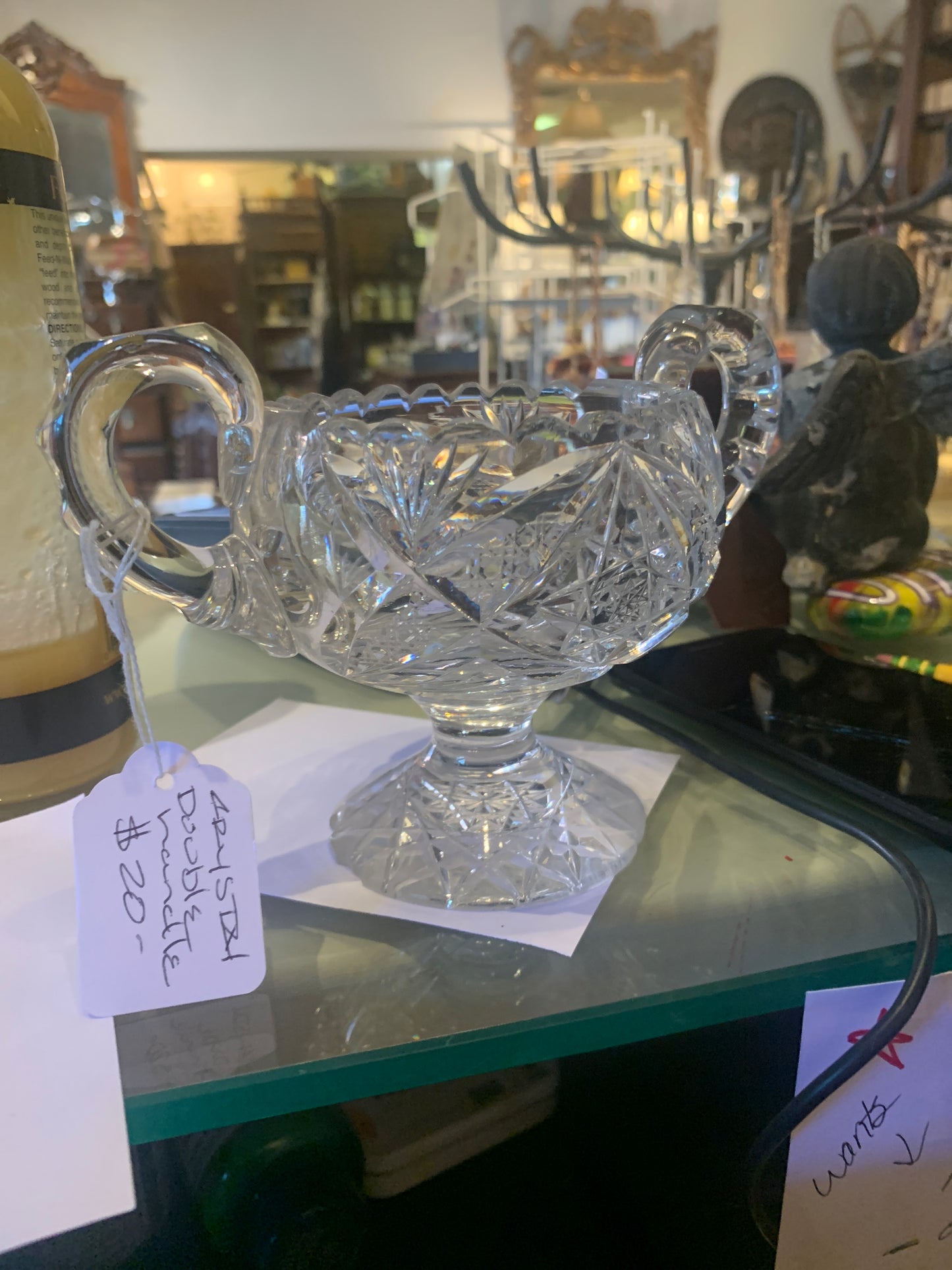 906. Crystal double handle dish