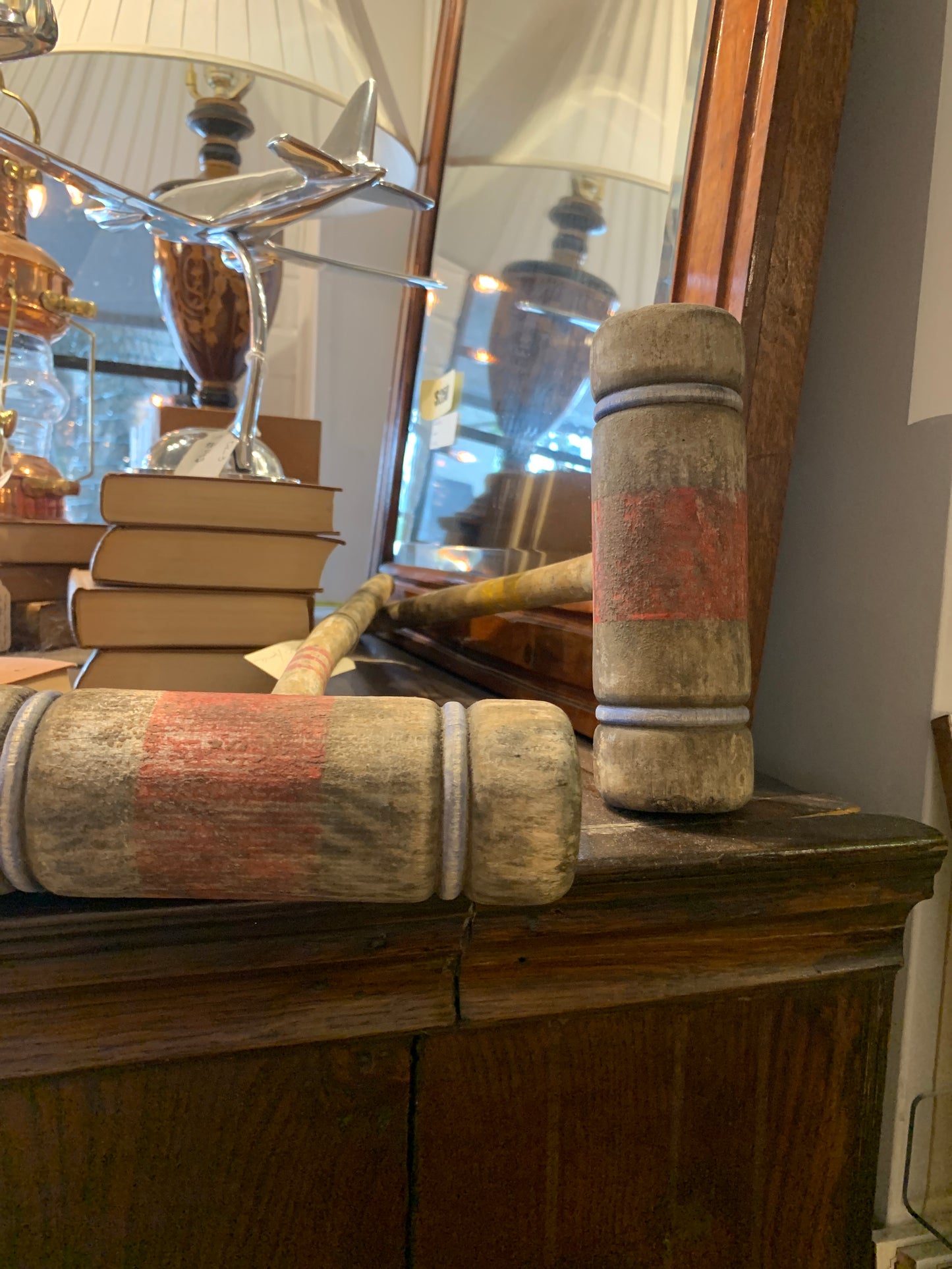 730. Antique croquet mallets pair