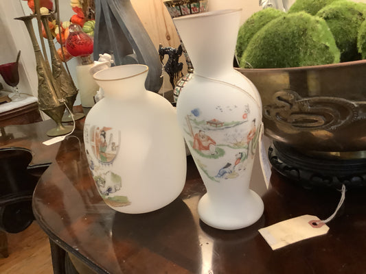 360. Chinoiserie satin glass vases