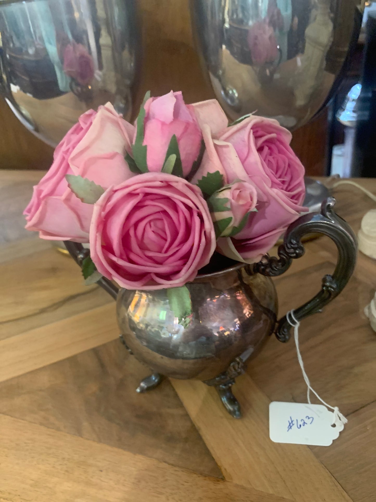 623. Silver plate rose arrangement