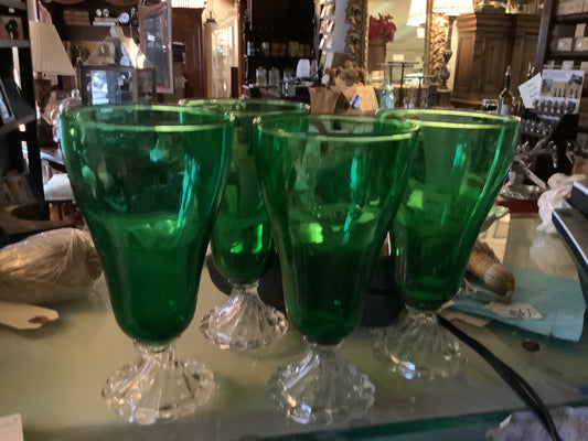 Footed green glasses/ 6