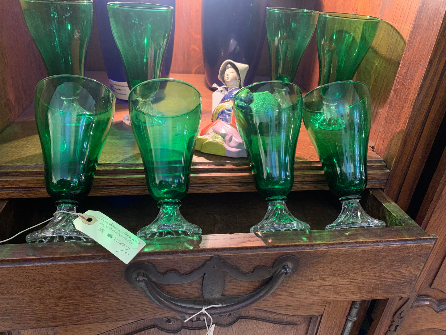 309. Footed green glasses/8