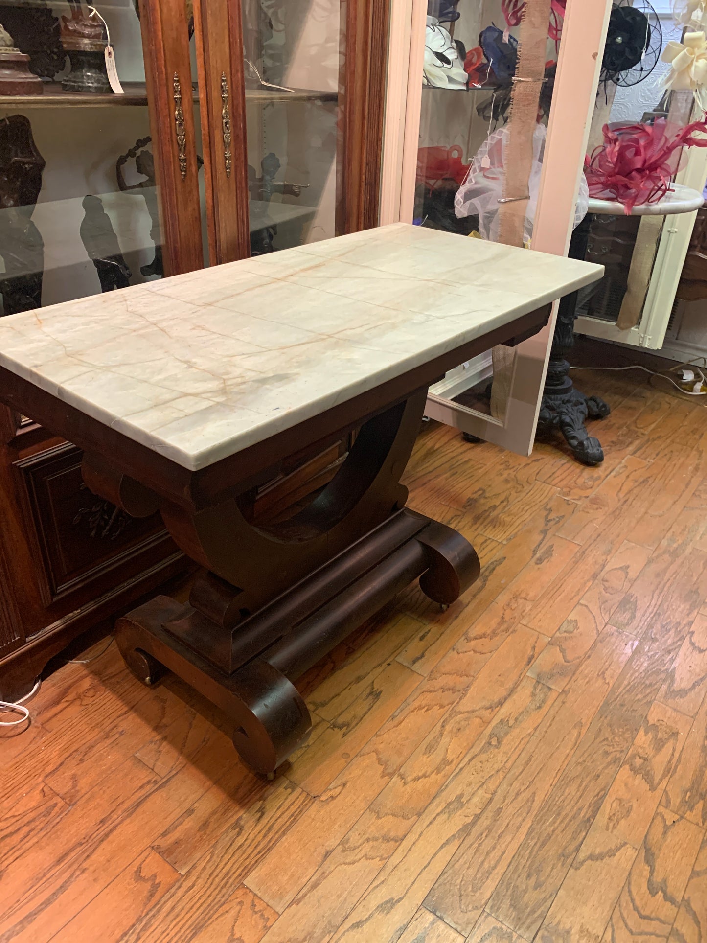4062. Marble top mahogany table