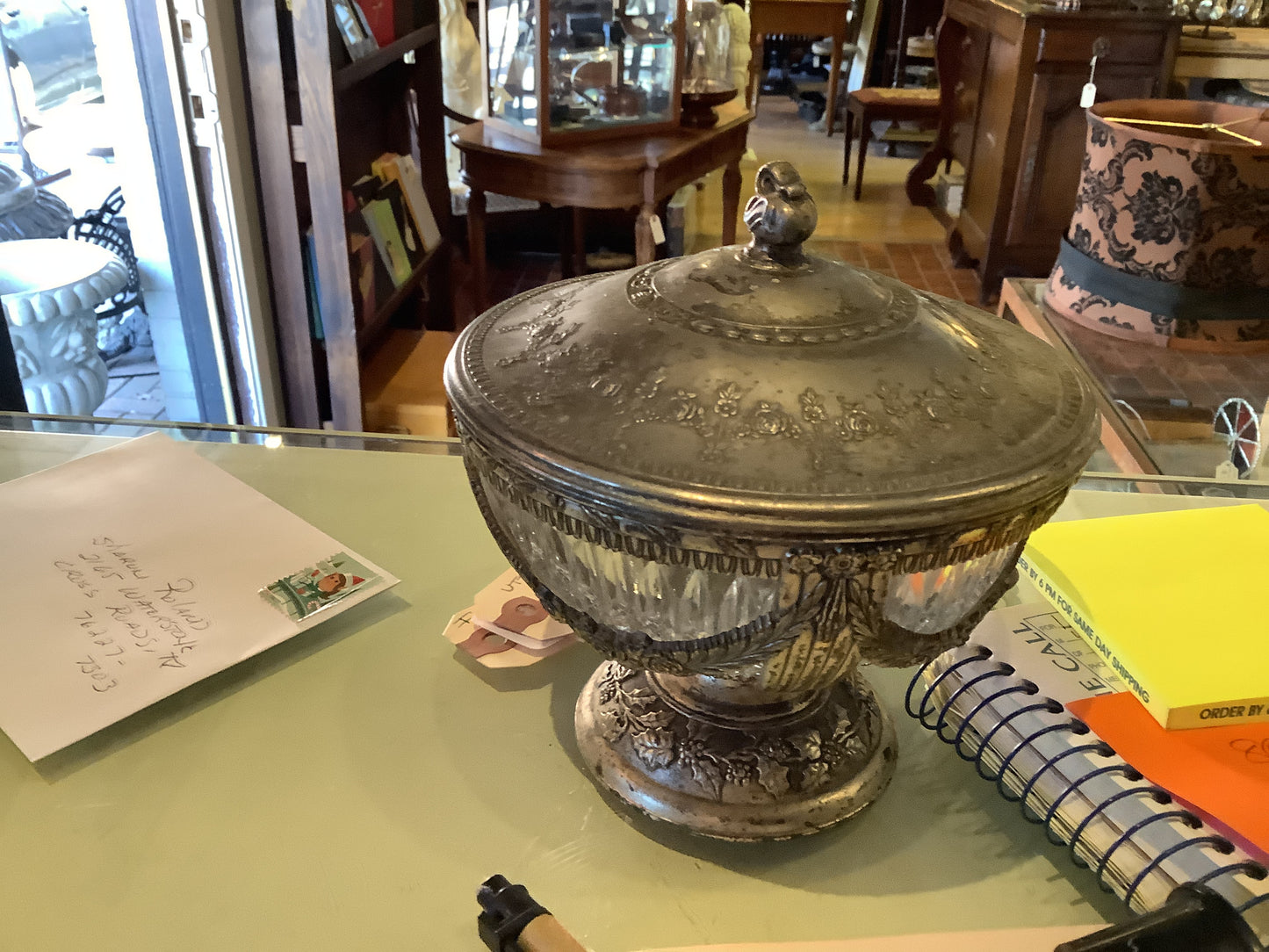 Silverplate crystal candy dish