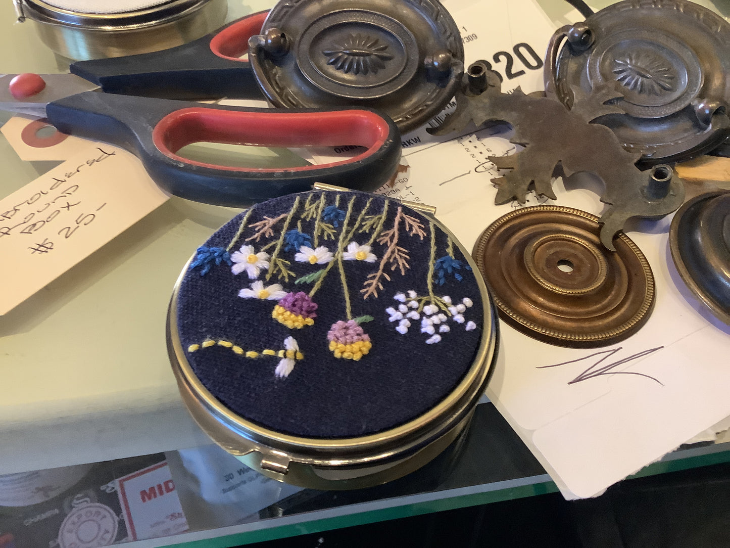 Embroidered round box