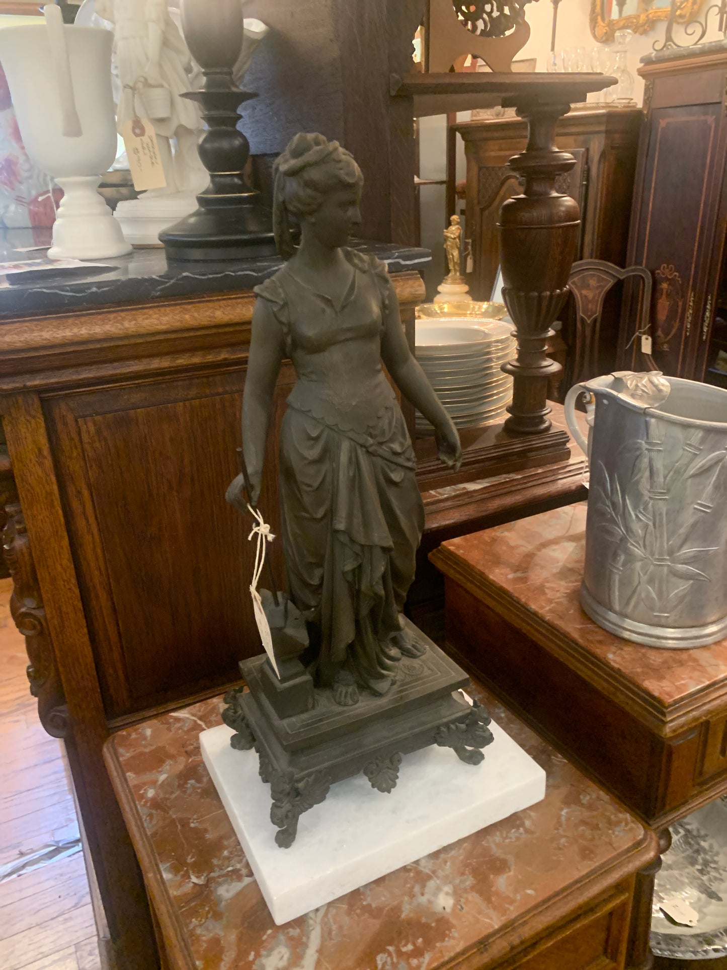 615. Spelter lady on marble