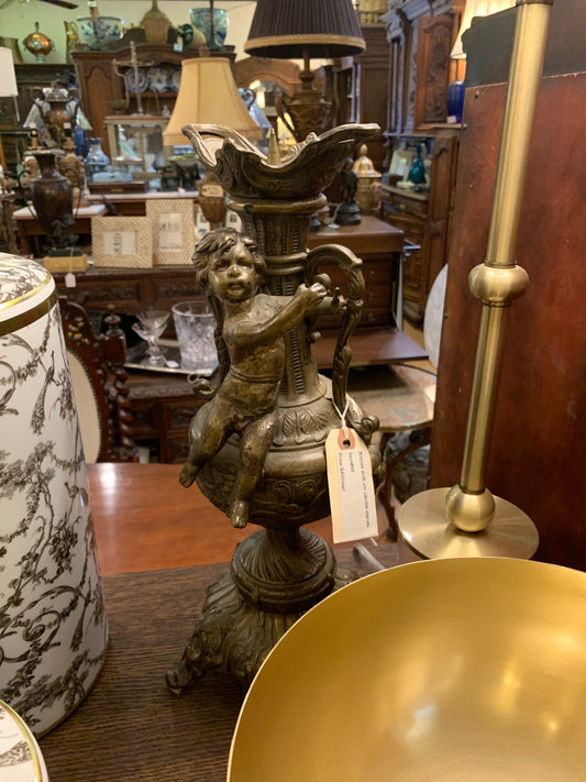 68. Bronze putti urn candle stands